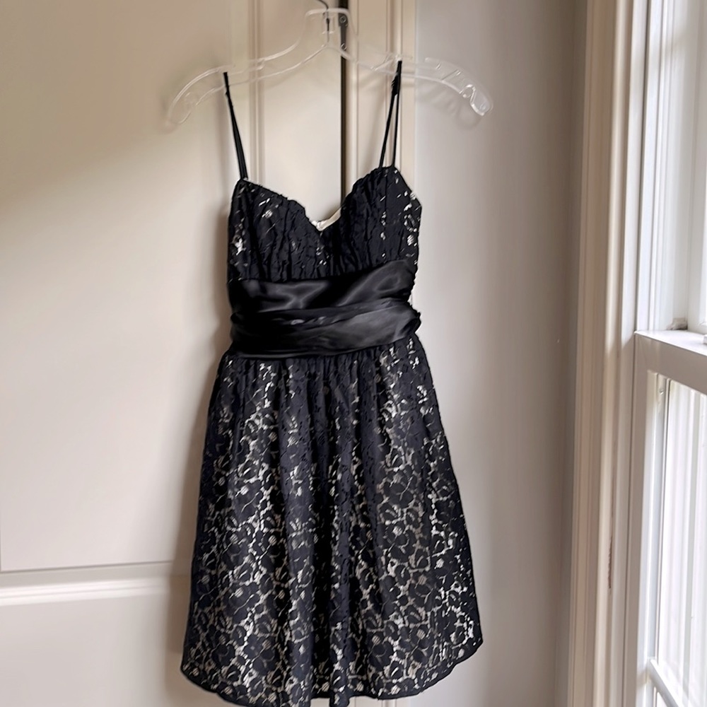 Misses size 1/2 Black Lace Overlay Dress with Satin wrap bow. Dressy party!